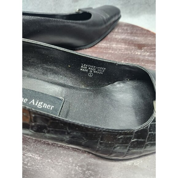 Etienne Aegner Manzoni Womens Black Croc-Embossed Leather Heels Size 8 - Picture 5 of 16